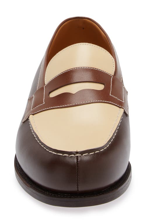 Shop Jm Weston 180 Penny Loafer In Dark Brown/ivory/brown