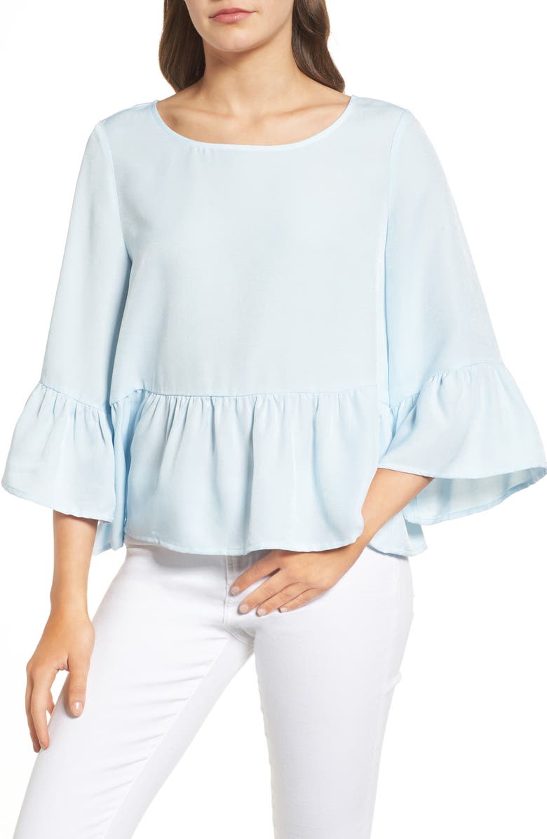 CHELSEA28 Ruffle Sleeve Blouse, Main, color, BLUE HYDRANGEA