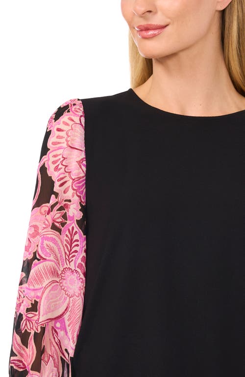 Shop Cece Stretch Crepe Mixed Media Top In Rich Black