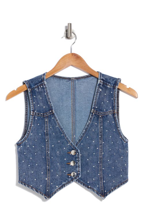 Shop Vigoss Bling Rhinestone Cropped Vest In Medium Wash