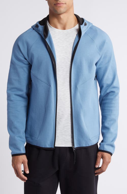 Shop Zella Powertek Full Zip Hoodie In Blue Coronet