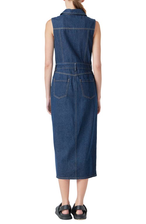 Shop Grey Lab Sleeveless Midi Denim Dress In Navy