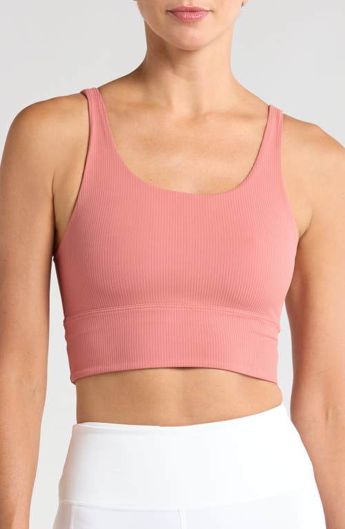 Shop Nike Zenvy Rib Dri-fit Longline Sports Bra In Canyon Pink/white