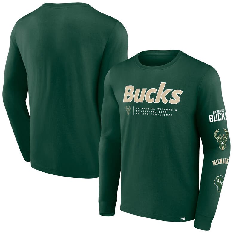 Shop Fanatics Branded Hunter Green Milwaukee Bucks Baseline Long Sleeve T-shirt
