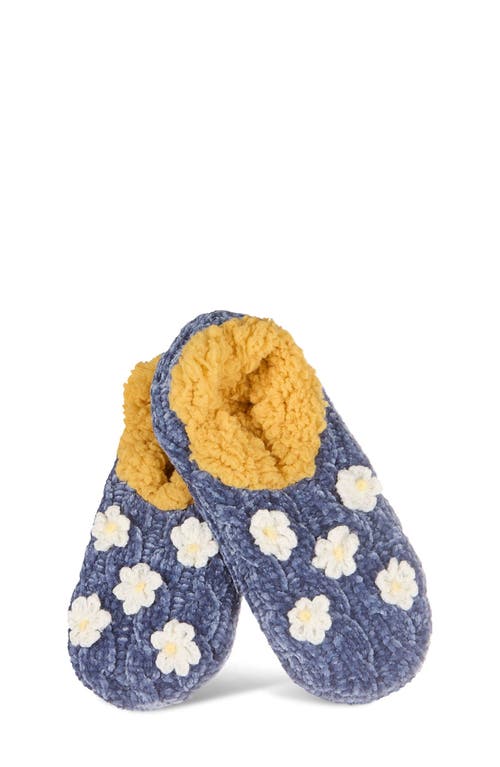 Memoi Dasies Chenille Slipper Socks In Denim