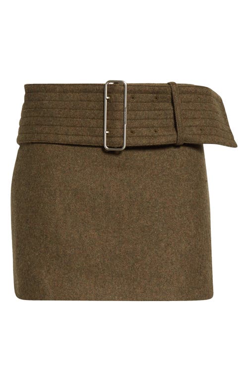 Shop Ferragamo Belted Wool Flannel Miniskirt In Olive