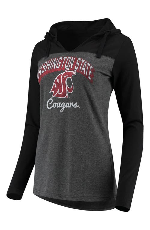 CAMP DAVID Women's Charcoal Washington State Cougars Knockout Color Block Long Sleeve V-Neck Hoodie T-Shirt