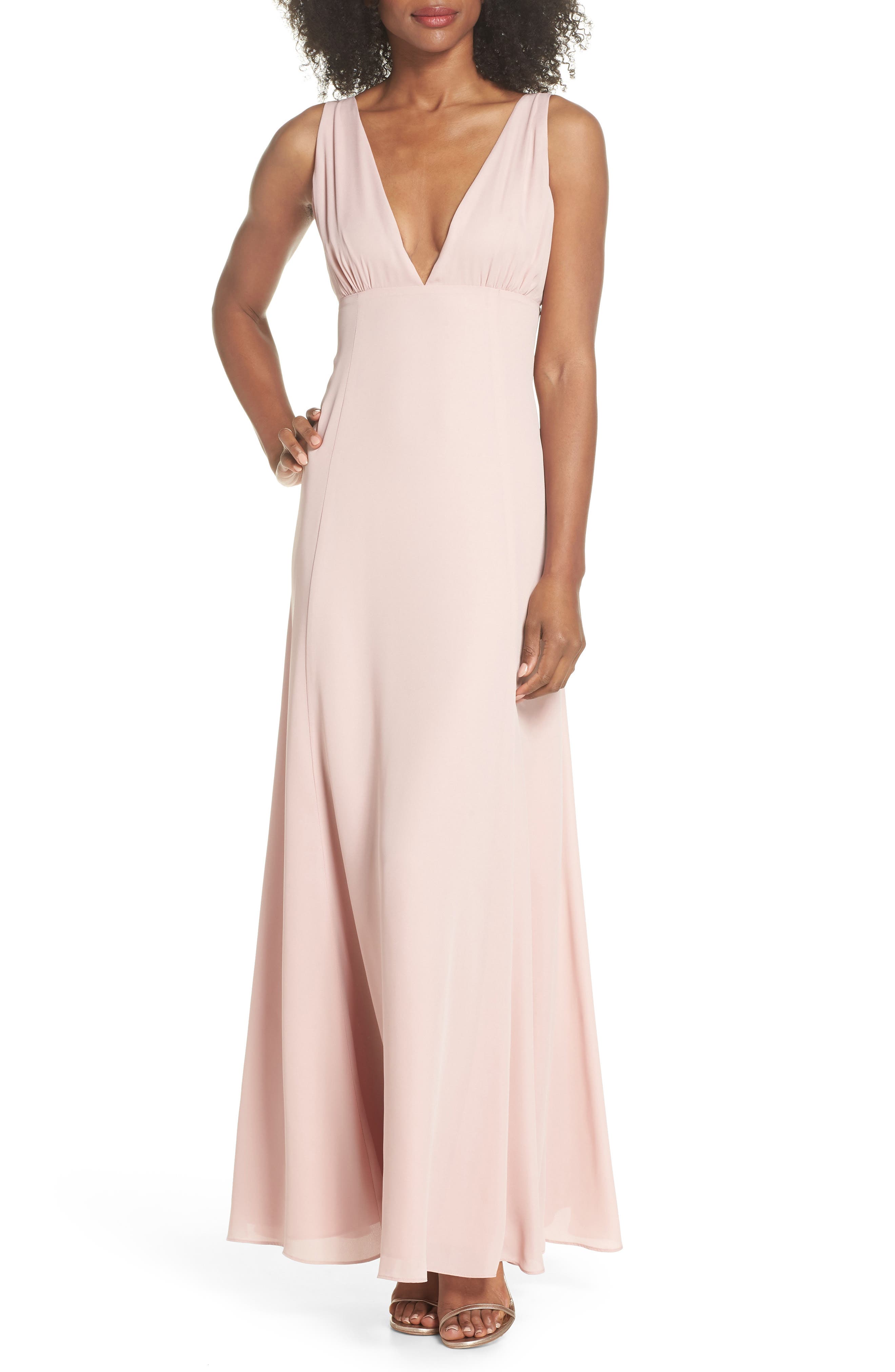 Wayf The Kiara Empire Plunge Neck Gown, Pink