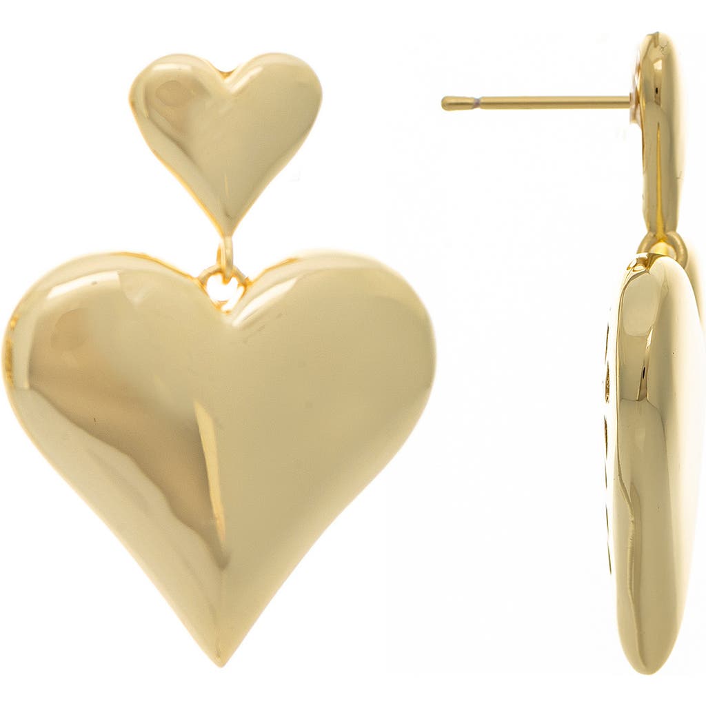Rivka Friedman Chunky Double Heart Drop Earrings In Gold