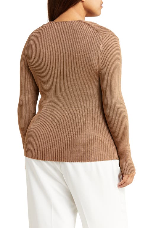 Vince Ribbed Cardigan In Chestnut