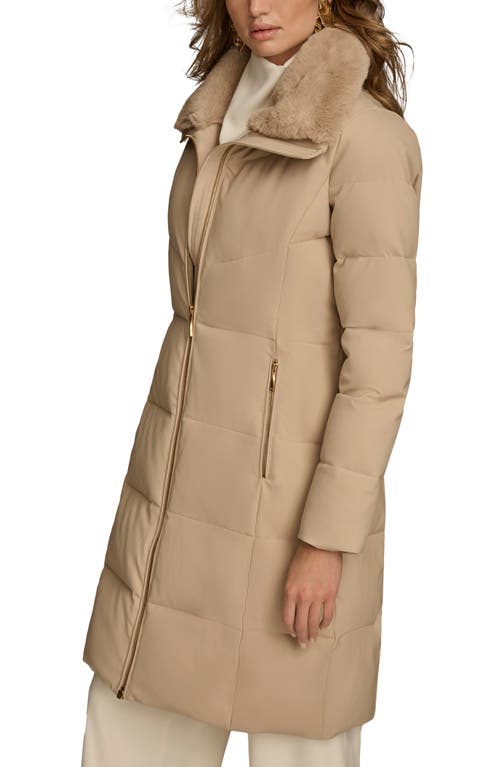 Shop Donna Karan New York Walker Puffer Coat With Faux Fur Trim In Barley