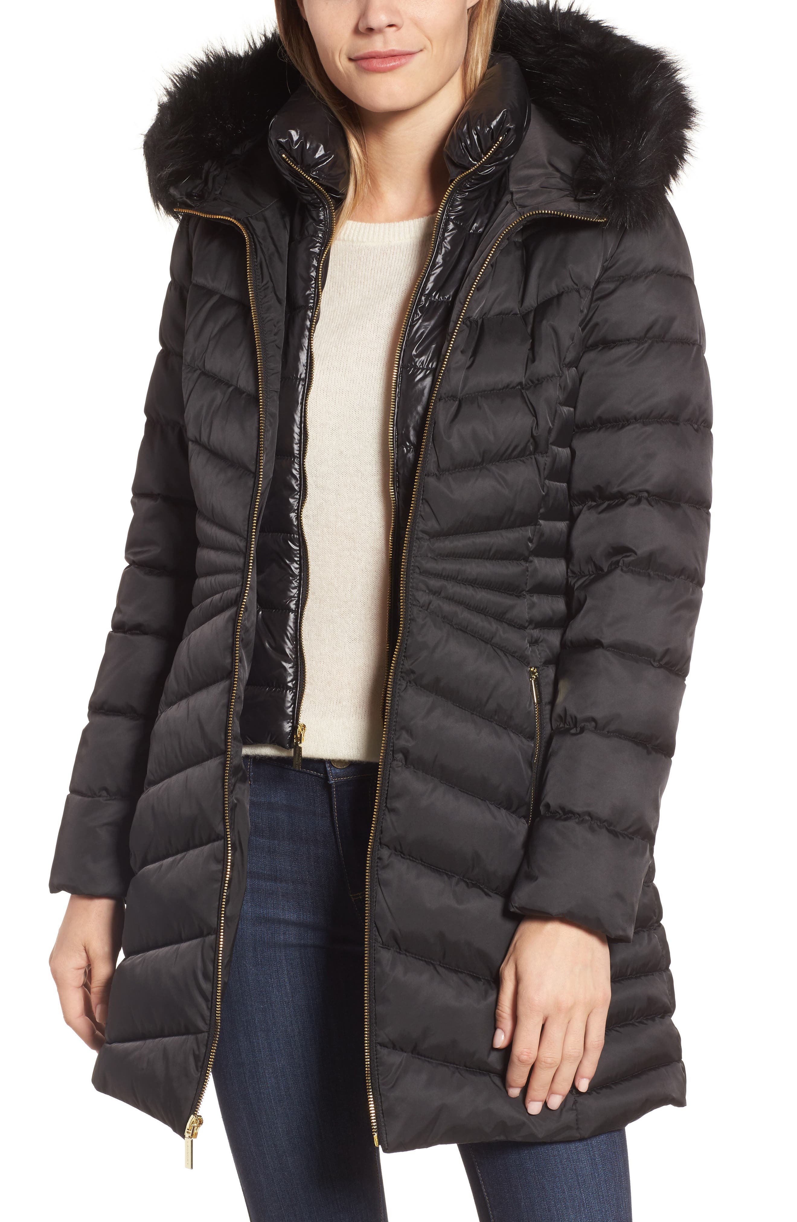 Laundry By Shelli Segal | Faux Fur Trim Hooded Puffer Coat | Nordstrom Rack