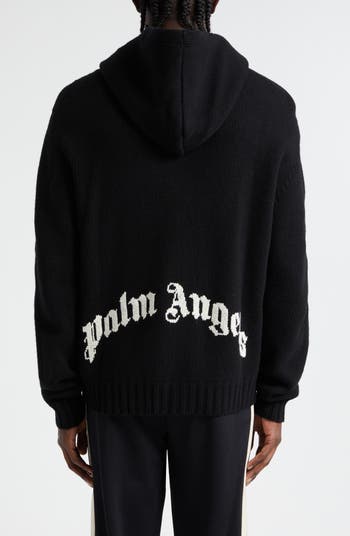 Palm Angels Curved Intarsia Logo Wool Blend Zip Hoodie