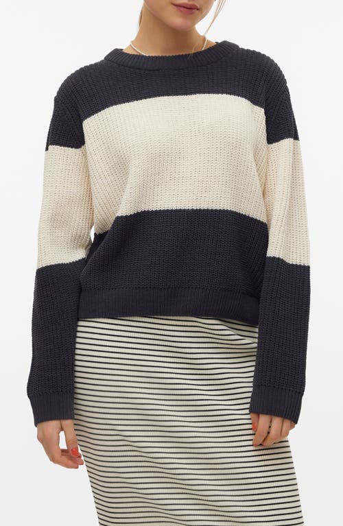 Vero Moda Magate Stripe Crewneck Sweater In Black Detail/birch