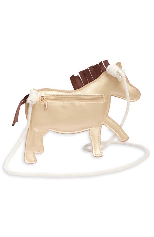 Shop Mimi & Lula Kids' Floral Horsey Metallic Faux Leather Crossbody Bag In Medium Beige