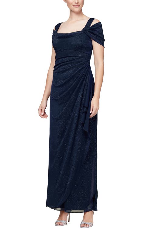 Alex Evenings Cold Shoulder Ruffle Glitter Chiffon Gown at Nordstrom