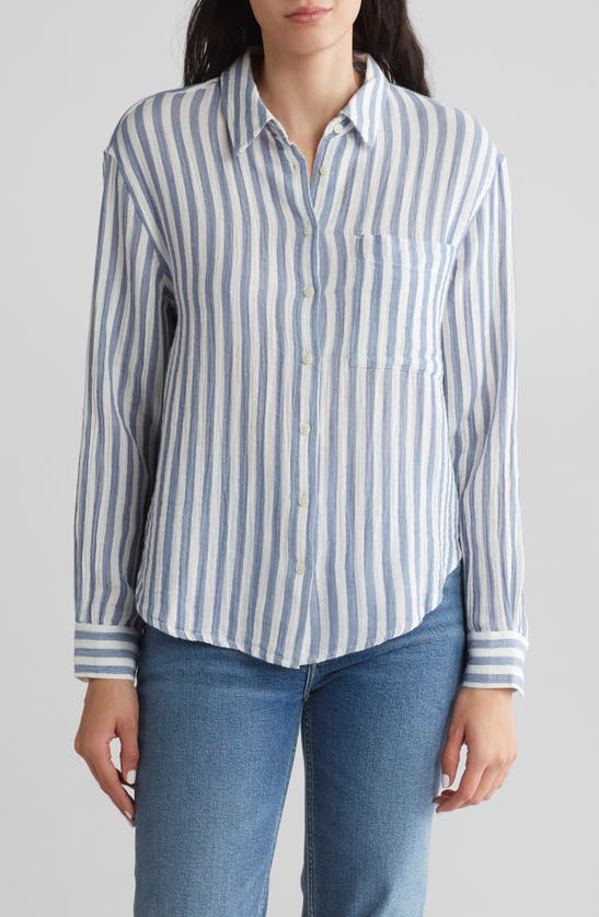 Caslon Stripe Cotton Gauze Button-up Shirt In Blue- Ivory Katie Stripe