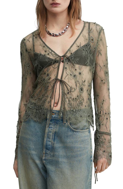 Blusa Jenner Beaded Embroidered Top in Grey Stone