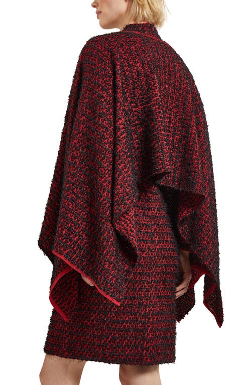 Misook Relaxed Fit Two-tone Eyelash Knit Poncho In Rouge/black