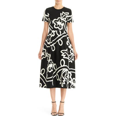 Carolina Herrera Graphic Floral Short Sleeve Midi Dress, Black