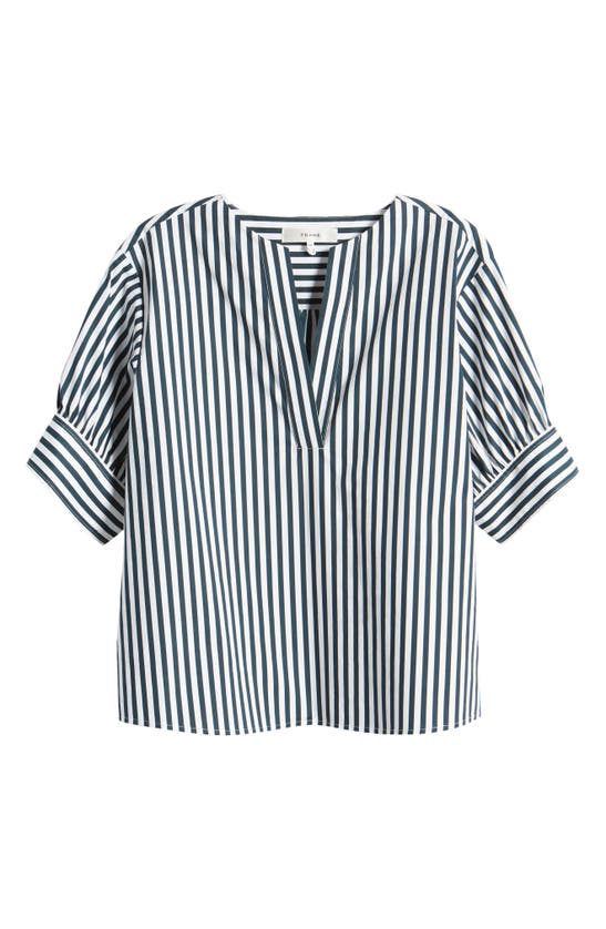 Shop Frame Stripe Split Neck Organic Cotton Popover Top In Navy Multi