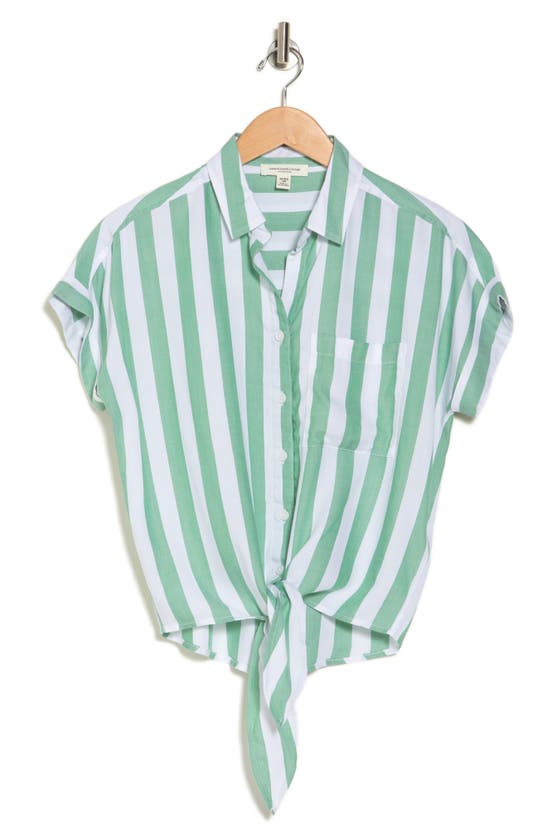 Shop Beachlunchlounge Rosie Cabana Stripe Button-up Shirt In Parakeet