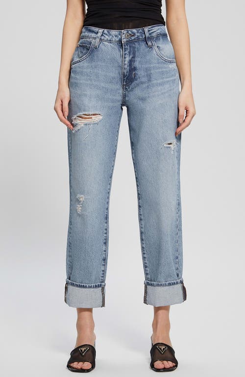 Shop Guess High Rise Cuffed Boyfriend Jeans (nonsense)<br />