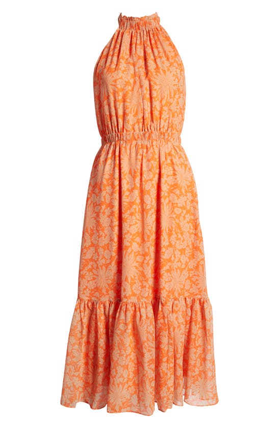Chelsea28 Floral Print Halter Neck Maxi Dress In Orange- Beige Daisy Dye
