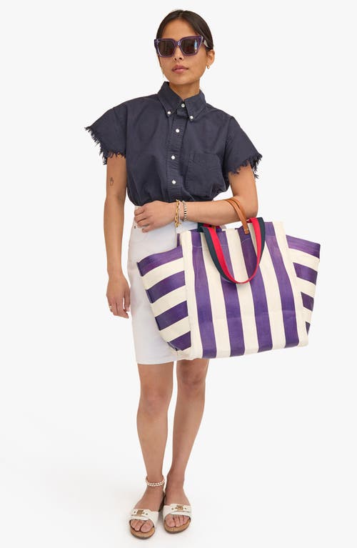 Shop Clare V . Stripe Beach Tote In Grape Amd Shell Striped Mesh