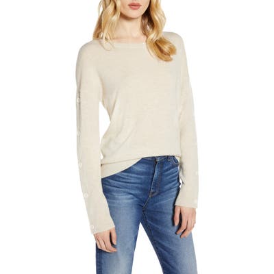 Halogen Wool & Cashmere Button Sleeve Sweater, Beige