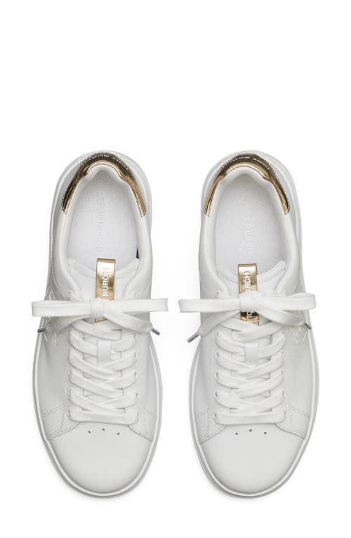 Shop Tory Burch Double T Howell Court Sneaker In White/spark Gold