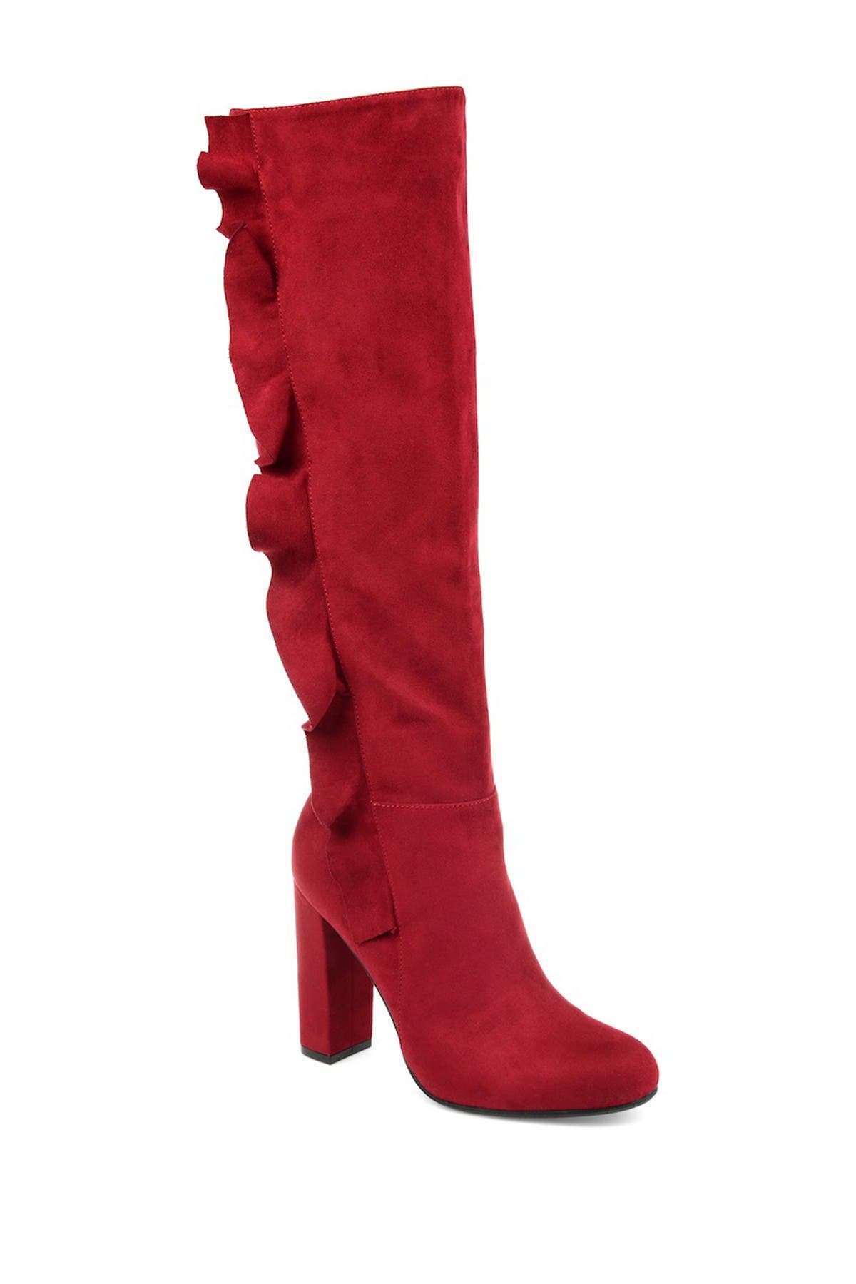 red wide calf boots