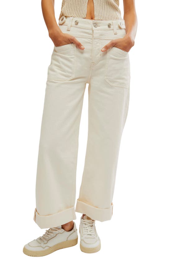 Free People Palmer Cuffed Jeans In Eggshell