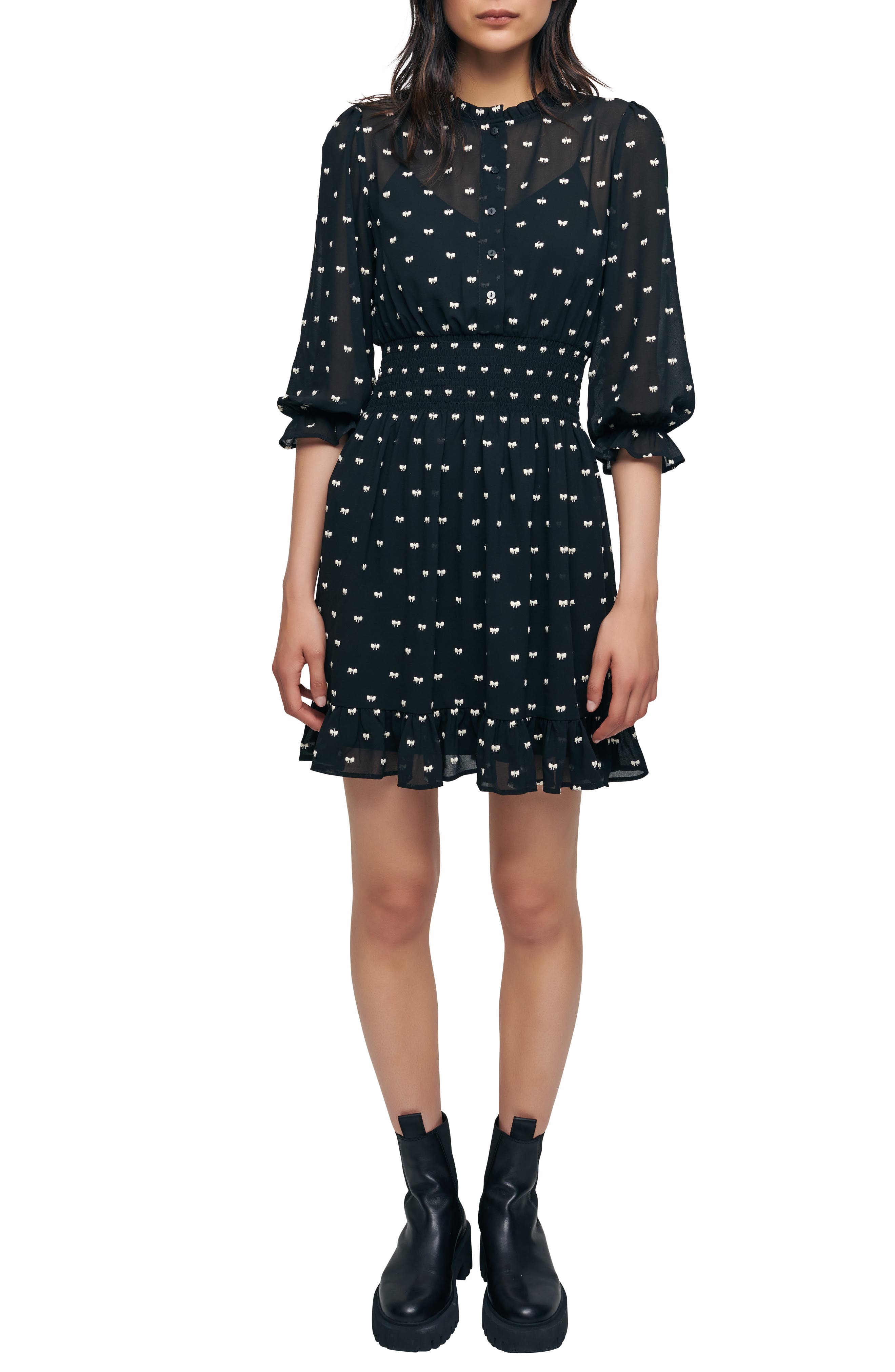 maje Rythonoeud Bow Print Ruffle Hem 