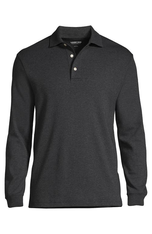 Lands' End Long Sleeve Cotton Supima Polo Shirt In Dark Charcoal Heather