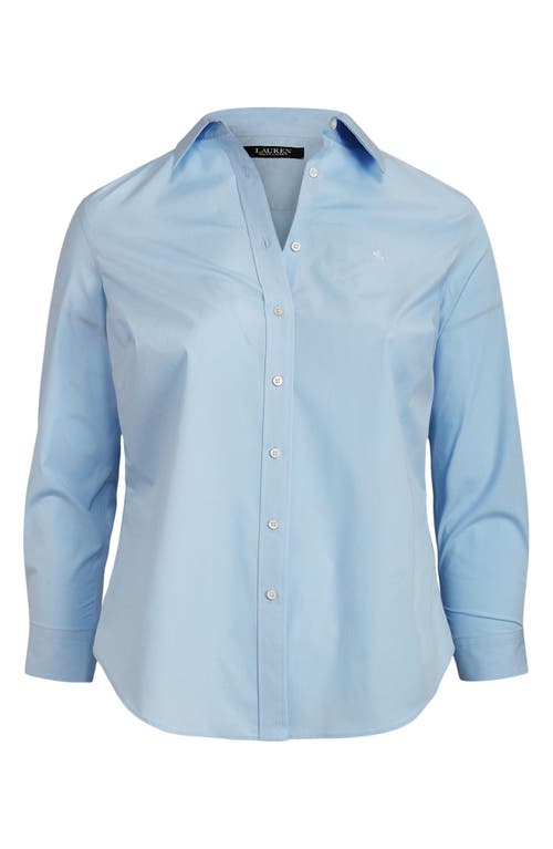 Shop Lauren Ralph Lauren No-iron Stretch Cotton Shirt In Blue