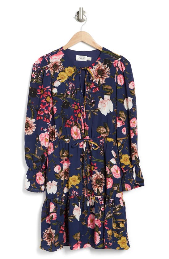 Eliza J Floral Print Long Sleeve Ruffle Dress In Nmu