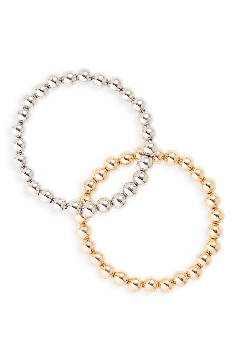 NORDSTROM Men's Set of 2 Metal Beaded Bracelets, Main, color, SILVER- GOLD