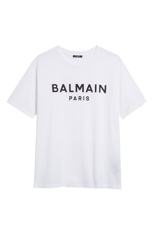 Balmain White Crewneck T-shirt With Contrasting Logo Lettering Print In Gab White/black
