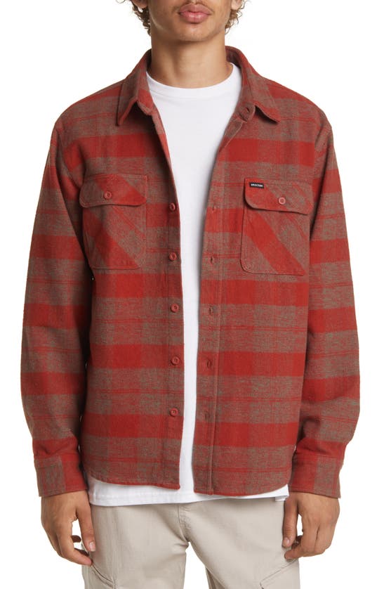 Brixton Bowery Standard Fit Plaid Flannel Button-up Shirt In Burnt Henna/ Dark Forest