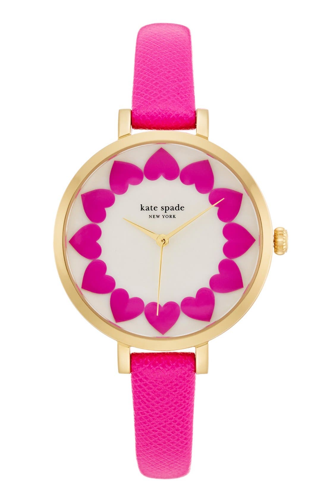 kate spade new york 'metro' heart dial leather strap watch, 34mm Nordstrom
