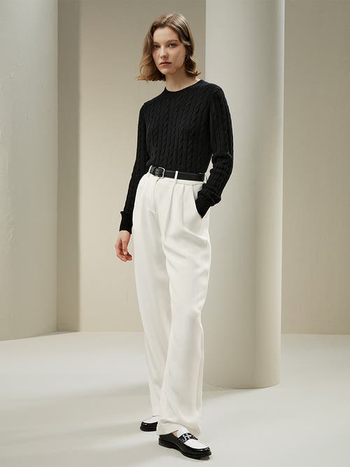 Shop Lilysilk Classic Cable Knit Sweater With Ribbed Edges In Black