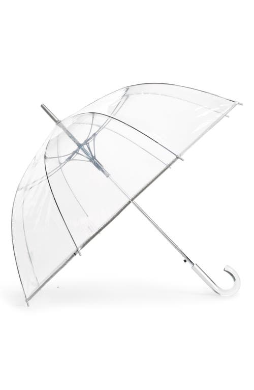 Auto Open Stick Clear Dome Umbrella in Clear Silver