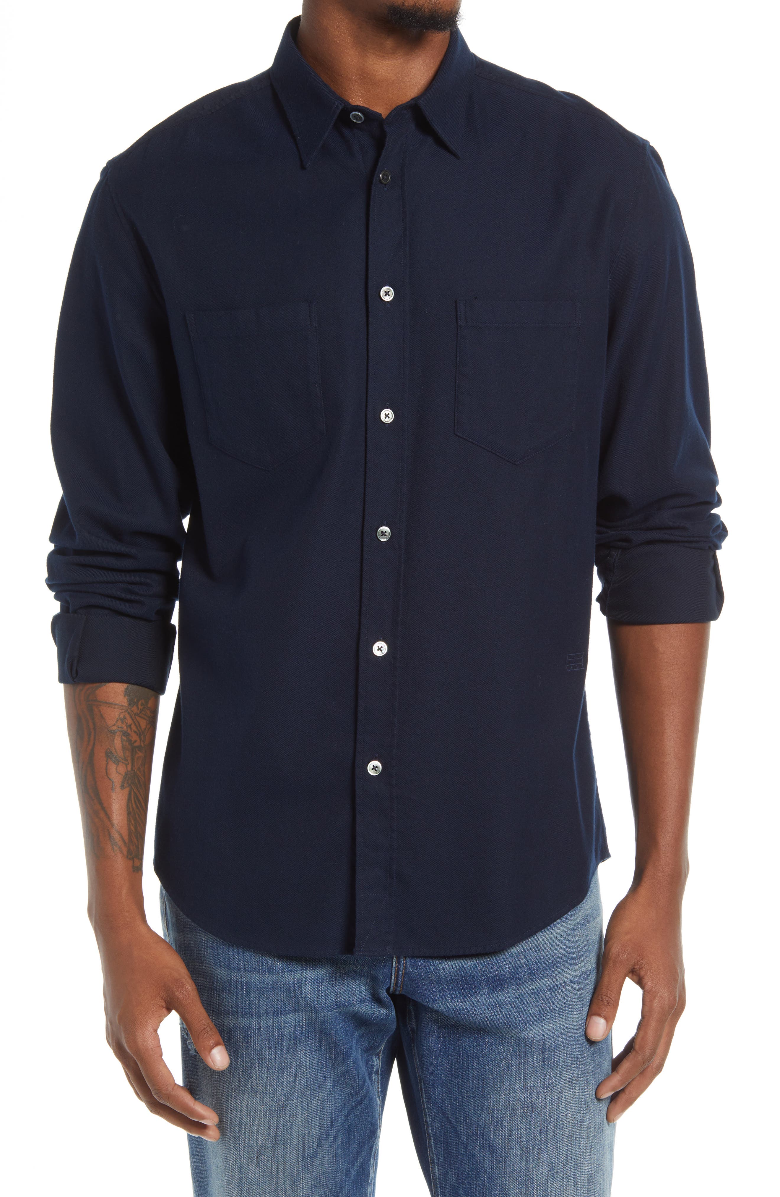 navy blue button down shirt
