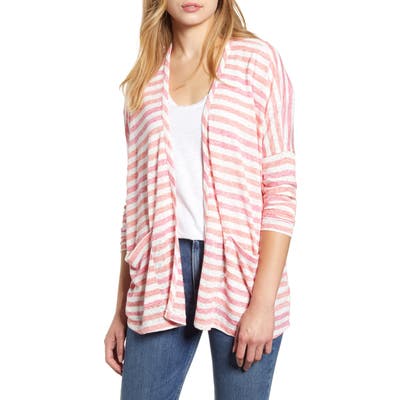 Bobeau Rumor Stripe Dolman Sleeve Open Cardigan, Orange