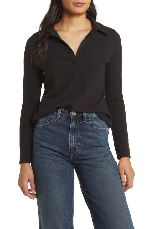 Women's Slim Fit Tops, Sexy Broad Shoulders Button Long Sleeve Basic Round  Neck Ribbed Solid Color T-Shirt Tops, Black, Small : : Clothing,  Shoes & Accessories