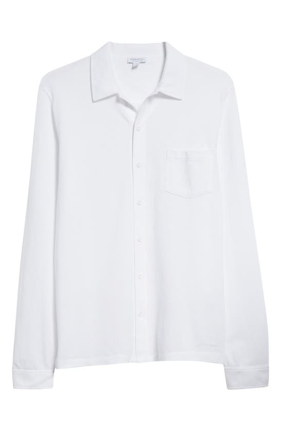 Shop Sunspel Riviera Long Sleeve Cotton Mesh Button-up Shirt In White