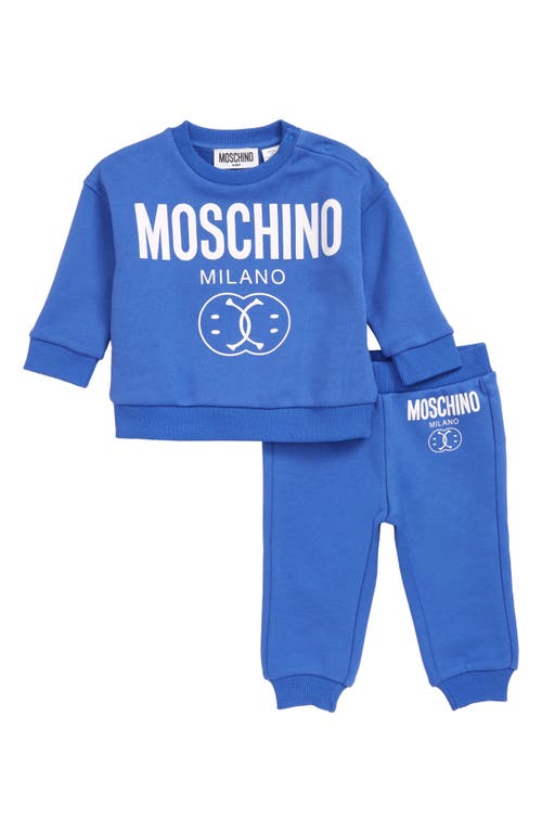 Moschino x Smiley® Double Smiley Stretch Cotton Sweatshirt & Joggers in 40640 Amparo Blue