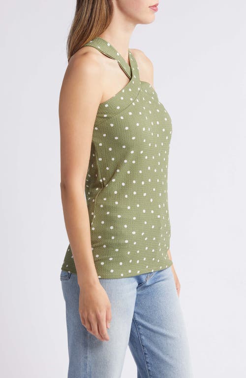 Loveappella Polka Dot Halter Top In Sage