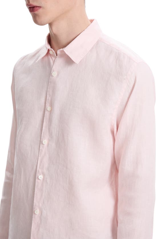 Shop Theory Irving Solid Linen Button-up Shirt In Pale Pink